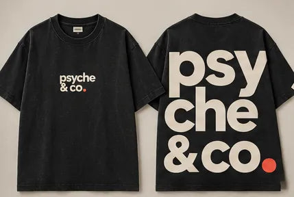 The Giant Type Tee by psyche & co., Charcoal, garment-dyed